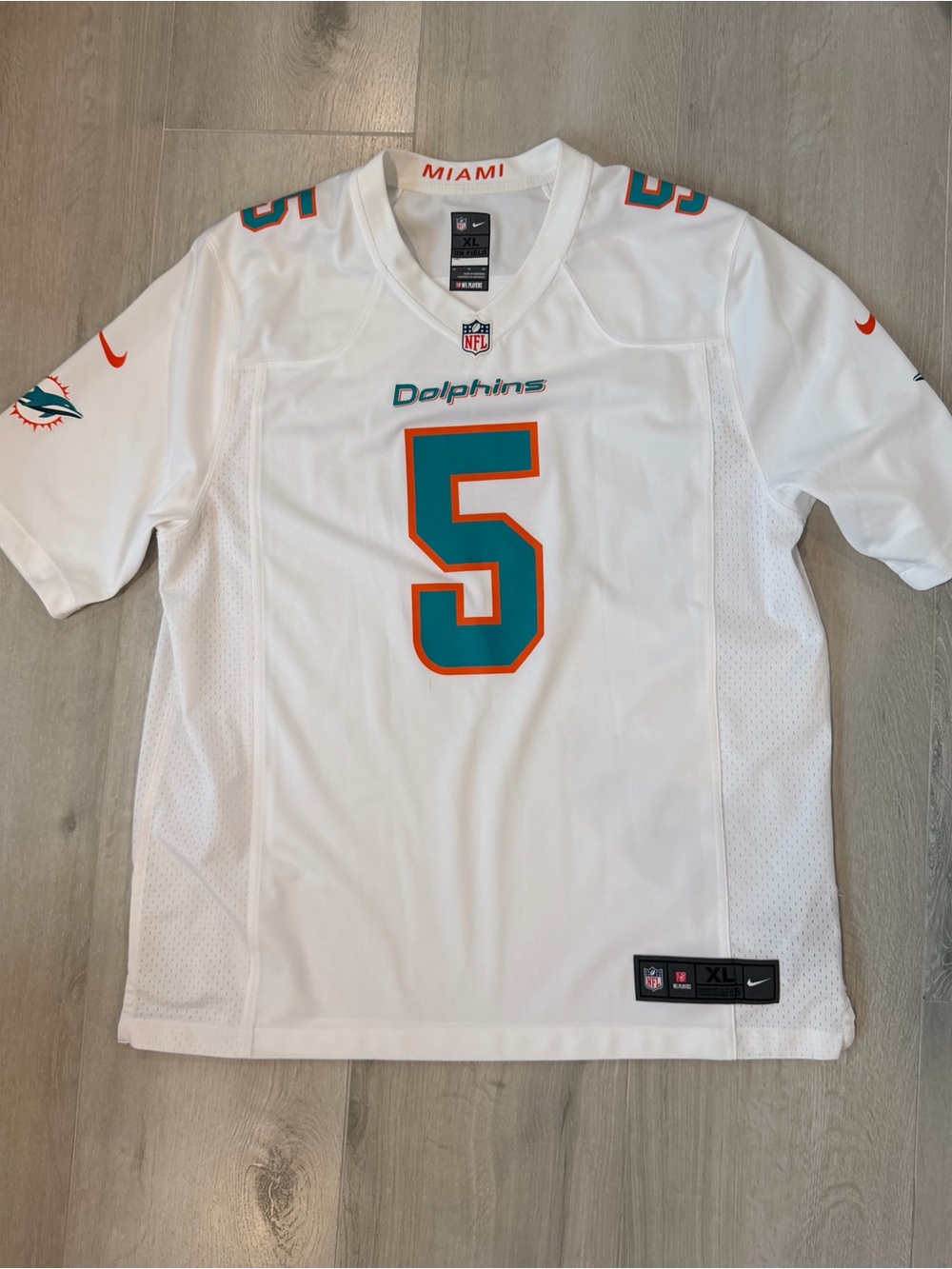 Nike Miami Dolphins #5 White Men’s Football Jersey | XL